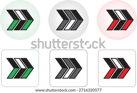 Stylized arrow icon design in square and round shapes