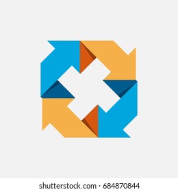 stylized arrow shape in around direction logo template, company logo