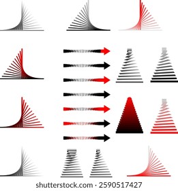 stylized arrows of various shapes and sizes for decoration and decoration, infographics, vector