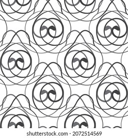 Stylized art deco style spiralling vector pattern background. Black white abstract backdrop with overlapping linking swirl motifs. Elegant repeat with wavy shapes. Conceptual design for connection
