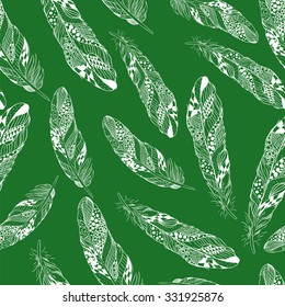 Stylized art graphic quality feathers , seamless pattern