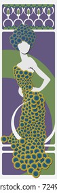 Stylized Art Nouveau Woman Illustration with White Vertical Frame