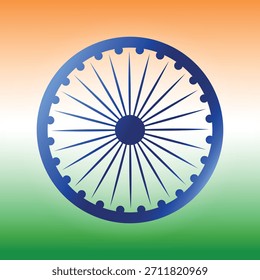 Stylized Ashoka wheel on a gradient tricolour background, symbol of independence and unity, suitable for posters and design. Vector, scalable without loss of quality
