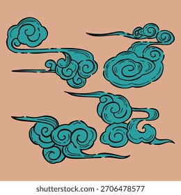 Stilisierte asiatisch inspirierte Wolkenmotive Vektorkollektion