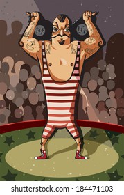 Stylized athlete with a dumbbell. Hercules. Vector illustration