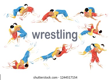 stylized athlete sport vector wrestling set