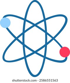 Stylized atom representation showing electrons orbiting nucleus, providing visual depiction of atomic structure and quantum mechanics concepts