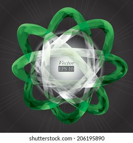 Stylized atom structure made with colorful triangles