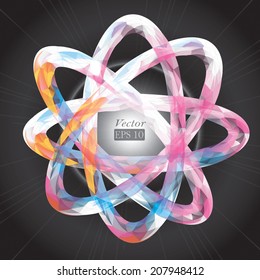 Stylized atom structure made with colorful triangles
