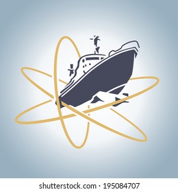 Stylized atomic icebreaker breaking the ice retro vector illustration