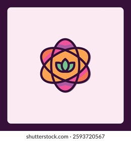 Stylized Atomic Symbol Icon with Leaf Motif in Center for Science or Nature Themes