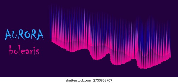 Stylized aurora borealis made of vertical pink and blue lines on dark background. Abstract northern lights design. Futuristic, vibrant composition.