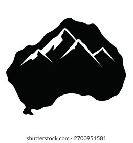 Stylized australian map with mountain peaks, vector graphic logo.