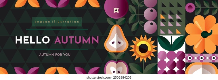 Stylized autumn banner. Template for printing, advertising, design of seasonal projects. Bright autumn illustration.