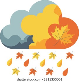 Stylized autumn cloud raining leaves and drops fall season