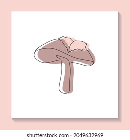 Stylized autumn edible brown mushroom with dry leaf