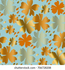 stylized autumn floral vector pattern illustration. fall hot color natural decorative design with gold elements. abstract season vector seamless pattern for surface design, wrapping paper, fabric