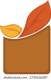 Un logotipo estilizado de la hoja del otoño que presenta dos hojas, una Grande hoja roja y una Pequeña hoja amarillo-naranja, que emerge de una base rectangular marrón. Los colores cálidos del otoño evocan la temporada de otoño, lo que lo hace ideal para diseños de temporada, iconos promocionales y proyectos temáticos de naturaleza.