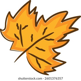 Stylized Autumn Leaf with Veins and Brown Outline