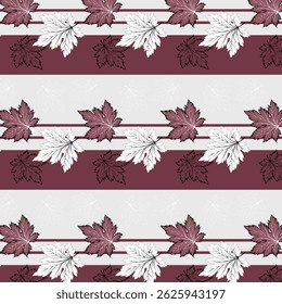 Stylized autumn leaves in a pattern.Vector seamless pattern with maple leaves on a colored background.
