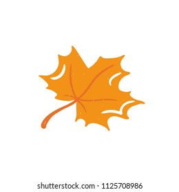 Stylized autumn maple leaf isolated on white background. Seasonal illustration with icon of yellow orange leaf. Back to school. Vector sketch object for a site, cards, poster, infographics etc.