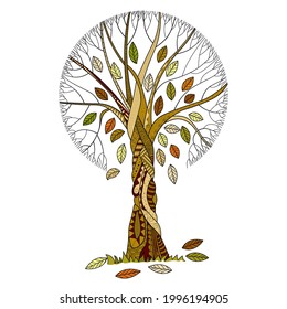 Un árbol de otoño estilizado con hojas caídas. Elemento aislado decorativo para el diseño