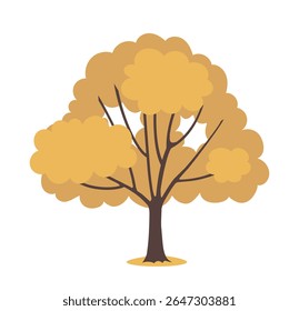 Stylized autumn tree with full yellow foliage, simple flat graphic style on white background. Concept of fall season and nature. Vector illustration