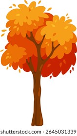 Stylized autumn tree showcasing vibrant orange and red leaves gracefully falling, capturing the essence of seasonal change and the breathtaking beauty of nature s cycle