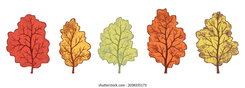 Stylized autumn trees isolated on white background