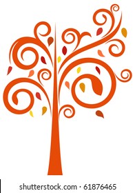 Stylized Autumnal Tree. Object isolated on white background