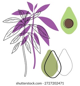 Stilisierte Avocadopflanze und Avocadofrucht