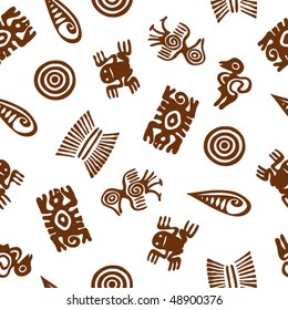 Stylized Aztec animal figures. Seamless pattern.