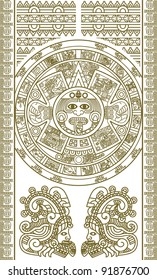 Stylized Aztec Calendar in gold color, vector illustration