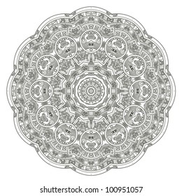 Stylized Aztec Calendar in gray color, vector illustration