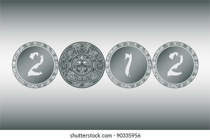 Stylized Aztec Calendar instead of the number zero in 2012, vector illustration