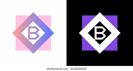 Stylized B Logo in Diamond and Square Design – Gradient and Monochrome Variants