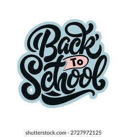 A stylized 'Back to School' graphic with black cursive text and a pink pencil silhouette