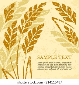 Stylized background ears of wheat on grange, vector illustration