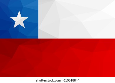  Stylized background of flag of Chile, low poly illustration.