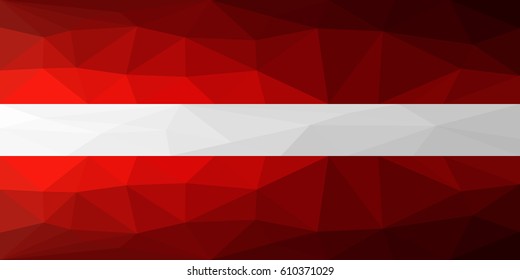 Stylized background of flag of  Latvia, low poly illustration.