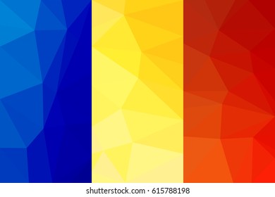Stylized background of flag of Romania, low poly illustration.