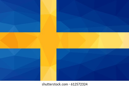 Stylized background of flag of Sweden, low poly illustration.