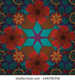 Stylized background with rhombus and nodes. Vector brown, red and blue texture. Abstract geometric pattern. Geometric seamless pattern.