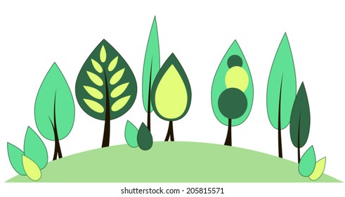 Stylized background with trees on a hill