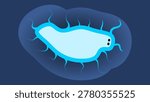 Stylized bacterium with flagella floating with membrane, representing microbiology