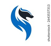 Stylized badger graphic curves elegantly on clean background