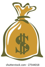 Stylized bag with dollars isolated on a white background.
