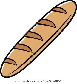 Stylized Baguette Vector, Tan and Black, High-Quality Food Design for Culinary Illustrations