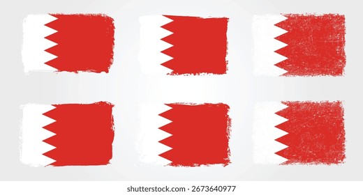 Designs estilizados de bandeiras do Bahrein com texturas de pincel e grunge. Perfeito para visuais criativos e patrióticos.
