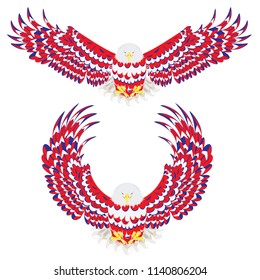 Stylized bald eagle of blue, red and white color.
